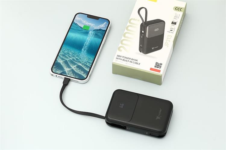 Pin sạc dự phòng Polymer 20000mAh Type C PD QC 3.0 30W Xmobile JP313 kèm Cáp Lightning và Type C Màu Đen