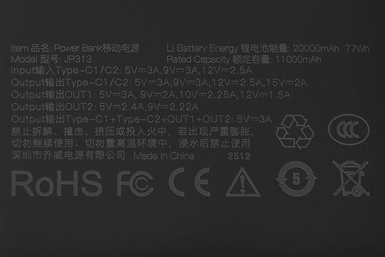 Pin sạc dự phòng Polymer 20000mAh Type C PD QC 3.0 30W Xmobile JP313 kèm Cáp Lightning và Type C Màu Đen