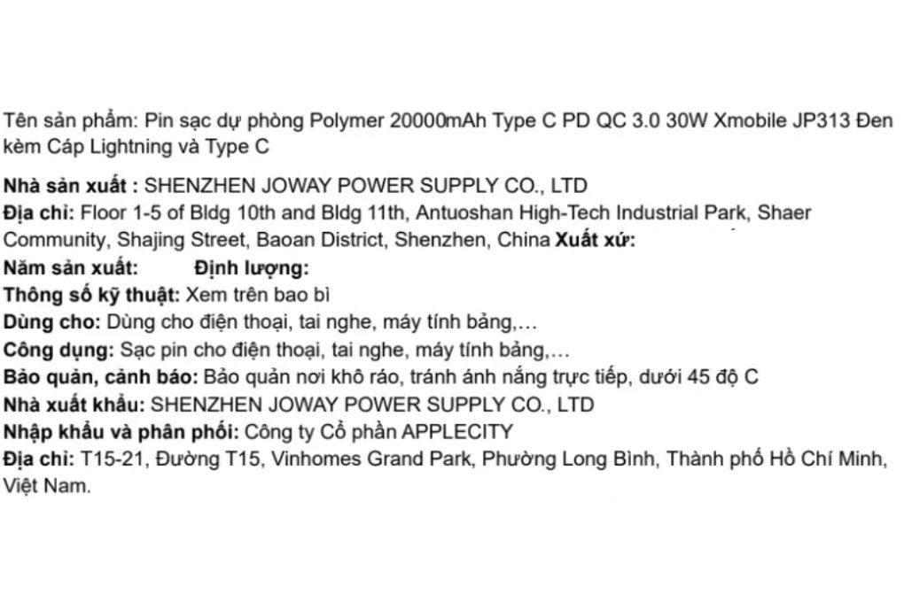 Pin sạc dự phòng Polymer 20000mAh Type C PD QC 3.0 30W Xmobile JP313 kèm Cáp Lightning và Type C - 16