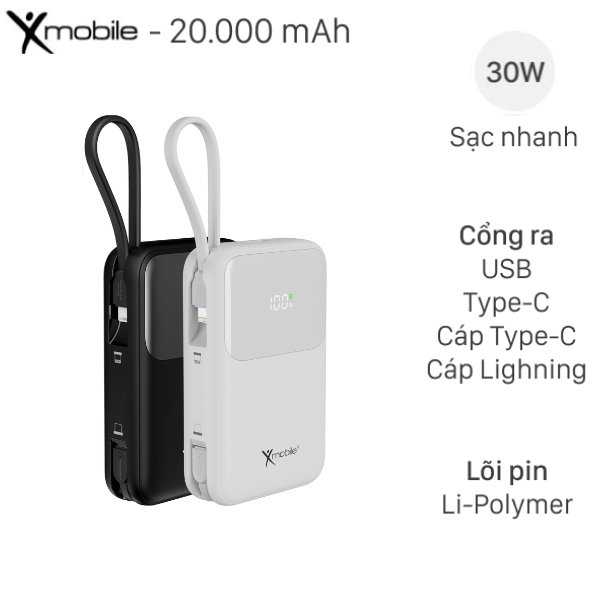 Xmobile 30W JP313 kèm Cáp Lightning và Type C