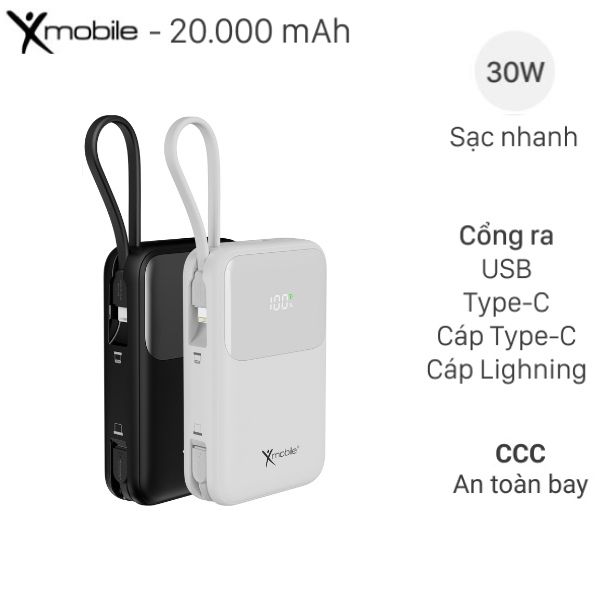 Xmobile 30W JP313 kèm Cáp Lightning và Type C