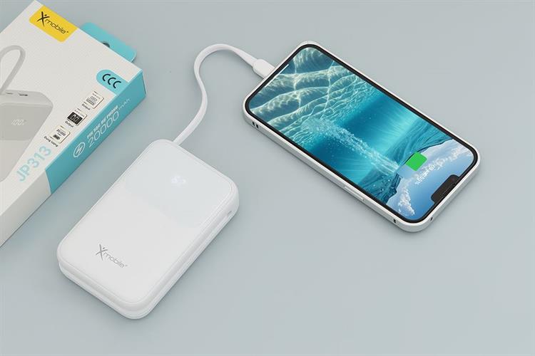 Pin sạc dự phòng Polymer 20000mAh Type C PD QC 3.0 30W Xmobile JP313 kèm Cáp Lightning và Type C Màu Trắng