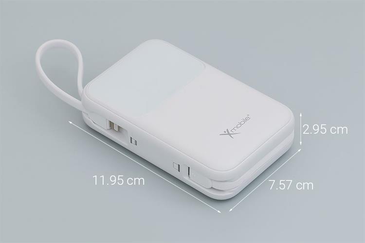 Pin sạc dự phòng Polymer 20000mAh Type C PD QC 3.0 30W Xmobile JP313 kèm Cáp Lightning và Type C Màu Trắng