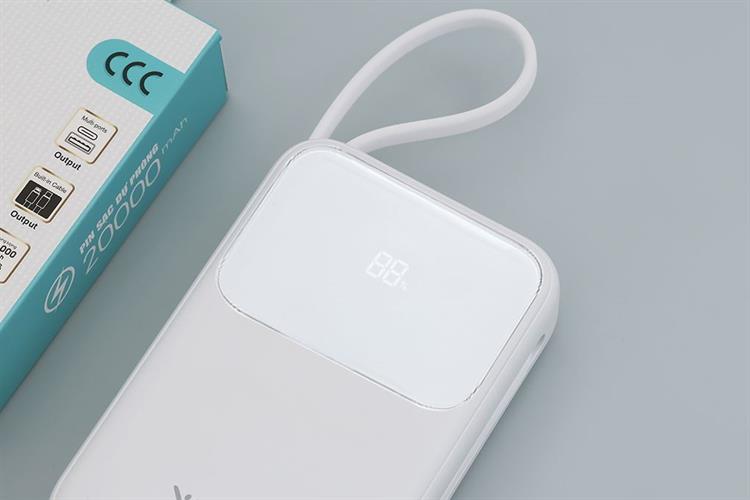 Pin sạc dự phòng Polymer 20000mAh Type C PD QC 3.0 30W Xmobile JP313 kèm Cáp Lightning và Type C Màu Trắng