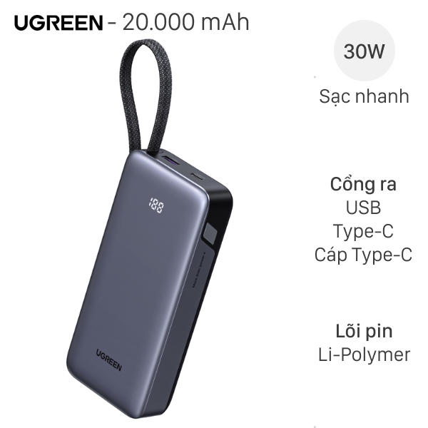 Ugreen 30W PB528 kèm Cáp Type C