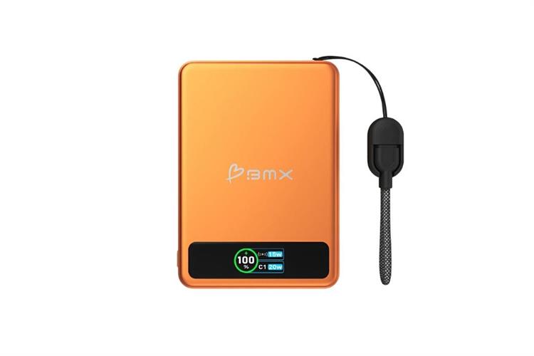 Pin sạc dự phòng Solid-state 5000mAh Không dây Magnetic Qi2 Type C PD 20W BMX B939 kèm Cáp Type C Màu Cam đất