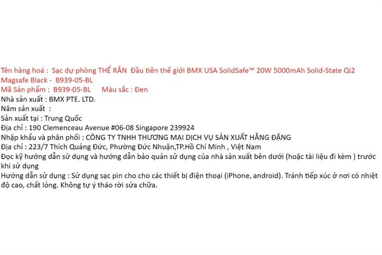 Pin sạc dự phòng Solid-state 5000mAh Không dây Magnetic Qi2 Type C PD 20W BMX B939 kèm Cáp Type C Màu Đen