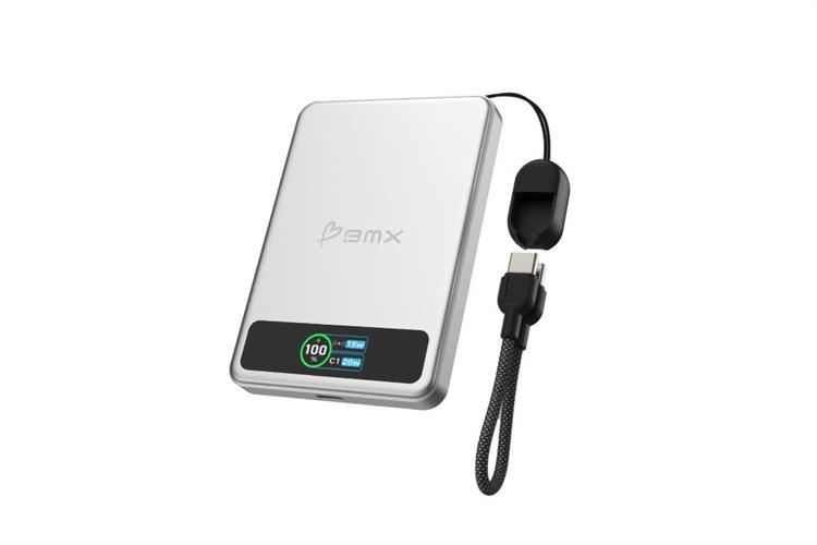 Pin sạc dự phòng Solid-state 5000mAh Không dây Magnetic Qi2 Type C PD 20W BMX B939 kèm Cáp Type C Màu Bạc