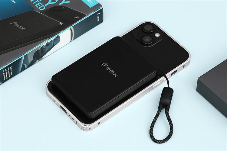 Pin sạc dự phòng Solid-state 5000mAh Không dây Magnetic Qi2 Type C PD 20W BMX B939 kèm Cáp Type C Màu Đen