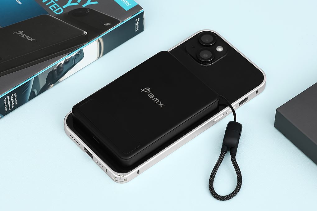 Pin sạc dự phòng Solid-state 5000mAh Không dây Magnetic Qi2 Type C PD 20W BMX B939 kèm Cáp Type C Màu Đen