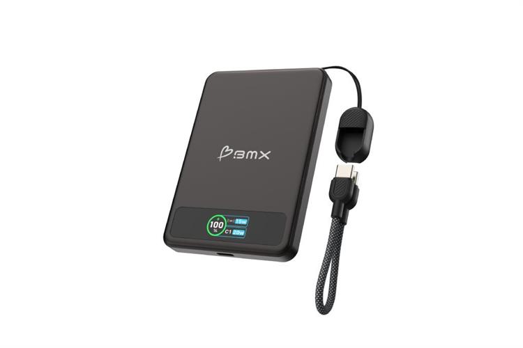 Pin sạc dự phòng Solid-state 5000mAh Không dây Magnetic Qi2 Type C PD 20W BMX B939 kèm Cáp Type C Màu Đen