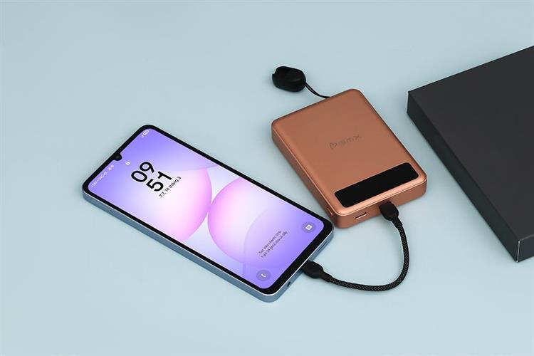 Pin sạc dự phòng Solid-state 10000mAh Không dây Magnetic Qi2 Type C PD 30W BMX B939 kèm Cáp Type C Màu Cam đất