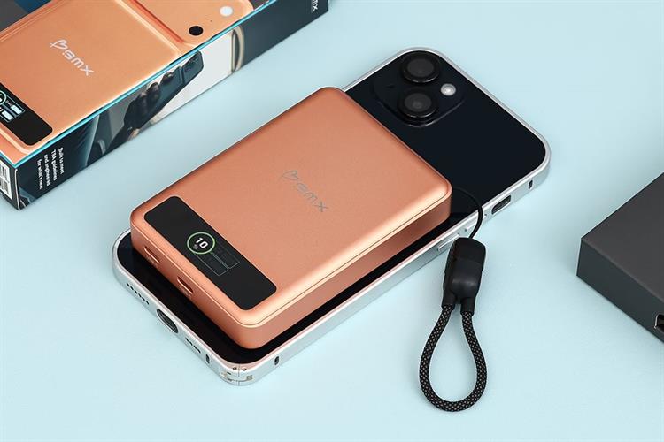 Pin sạc dự phòng Solid-state 10000mAh Không dây Magnetic Qi2 Type C PD 30W BMX B939 kèm Cáp Type C Màu Cam đất