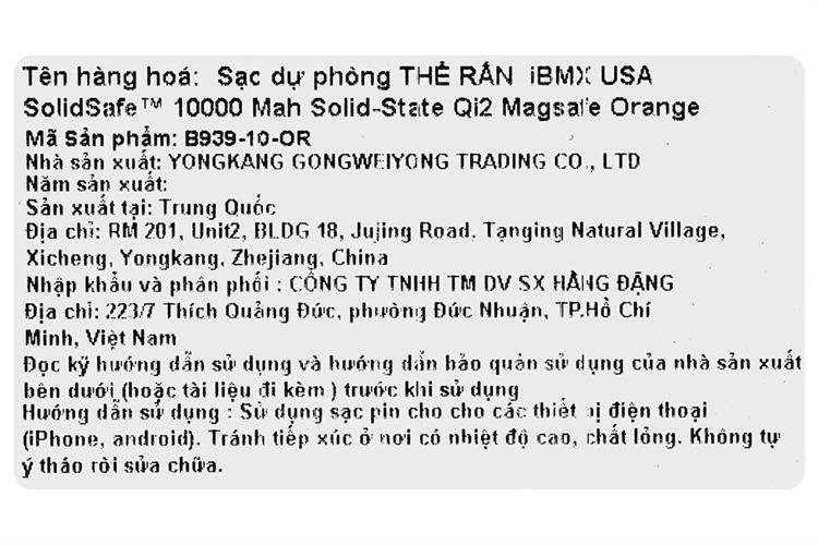Pin sạc dự phòng Solid-state 10000mAh Không dây Magnetic Qi2 Type C PD 30W BMX B939 kèm Cáp Type C Màu Cam đất
