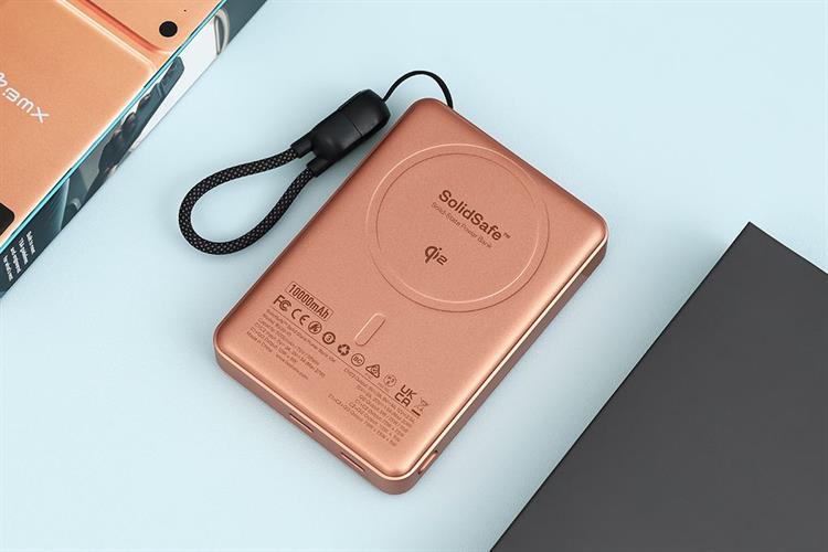 Pin sạc dự phòng Solid-state 10000mAh Không dây Magnetic Qi2 Type C PD 30W BMX B939 kèm Cáp Type C Màu Cam đất