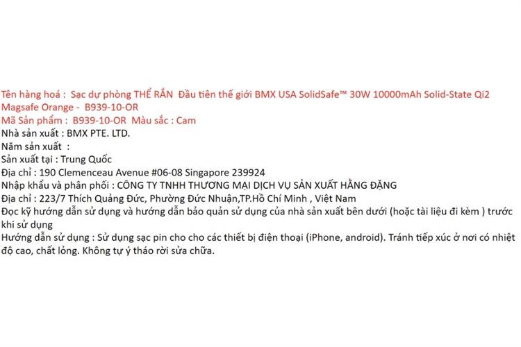 Pin sạc dự phòng Solid-state 10000mAh Không dây Magnetic Qi2 Type C PD 30W BMX B939 kèm Cáp Type C Màu Cam đất