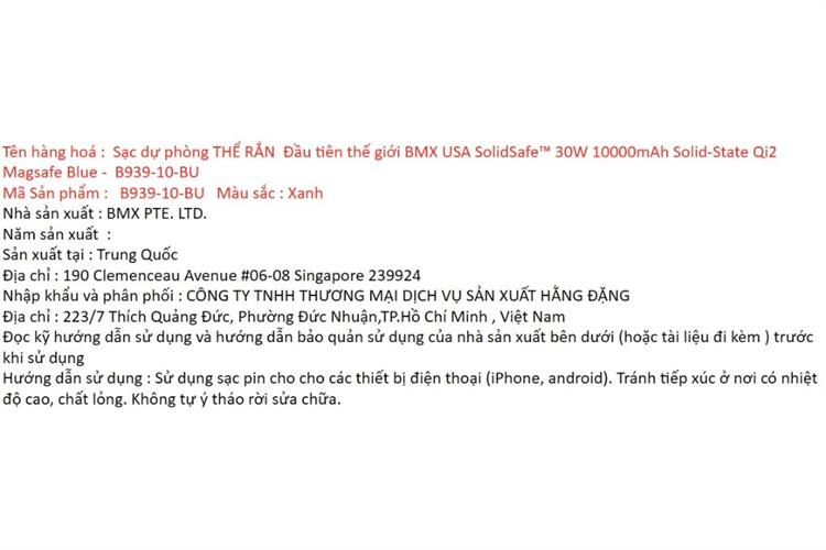 Pin sạc dự phòng Solid-state 10000mAh Không dây Magnetic Qi2 Type C PD 30W BMX B939 kèm Cáp Type C Màu Xanh Navy