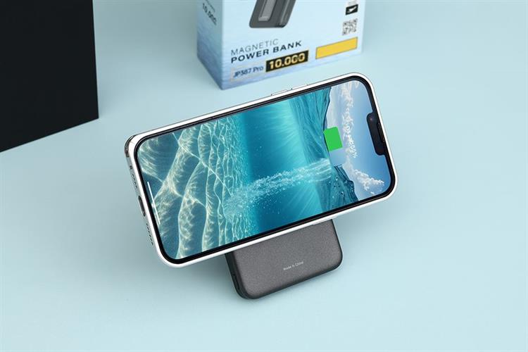 Pin sạc dự phòng Polymer 10000mAh Không dây Magnetic Qi2.2 Type C PD 45W Xmobile JP387 Pro Màu Xám