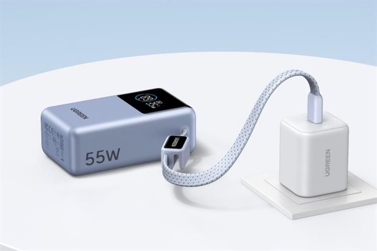Pin sạc dự phòng 10000mAh Type C PD QC 3.0 55W Ugreen PB727 kèm Cáp Type C Màu Xám