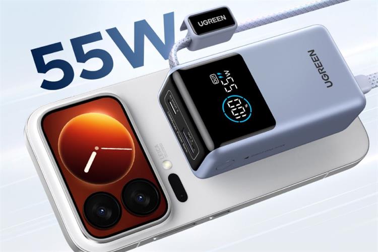 Pin sạc dự phòng 10000mAh Type C PD QC 3.0 55W Ugreen PB727 kèm Cáp Type C Màu Xám