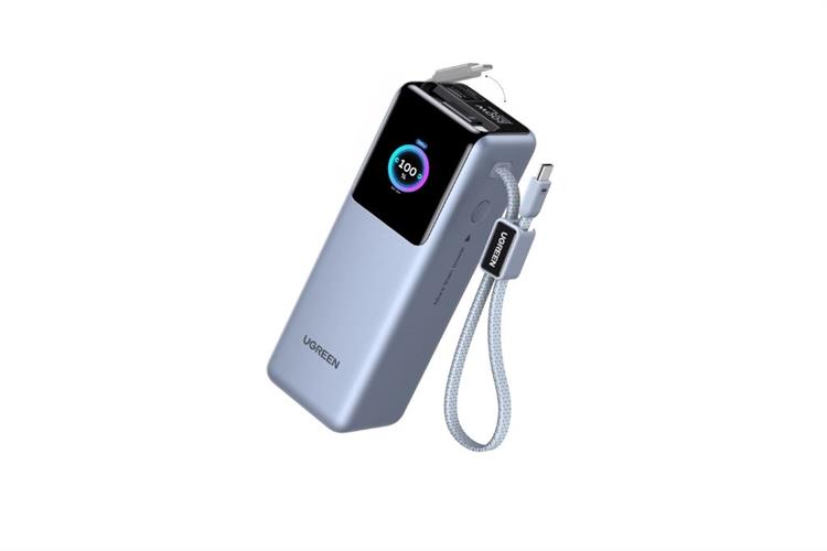 Pin sạc dự phòng 25000mAh Type C PD QC 3.0 200W Ugreen PB728 kèm Cáp Dây Rút Type C Màu Xám