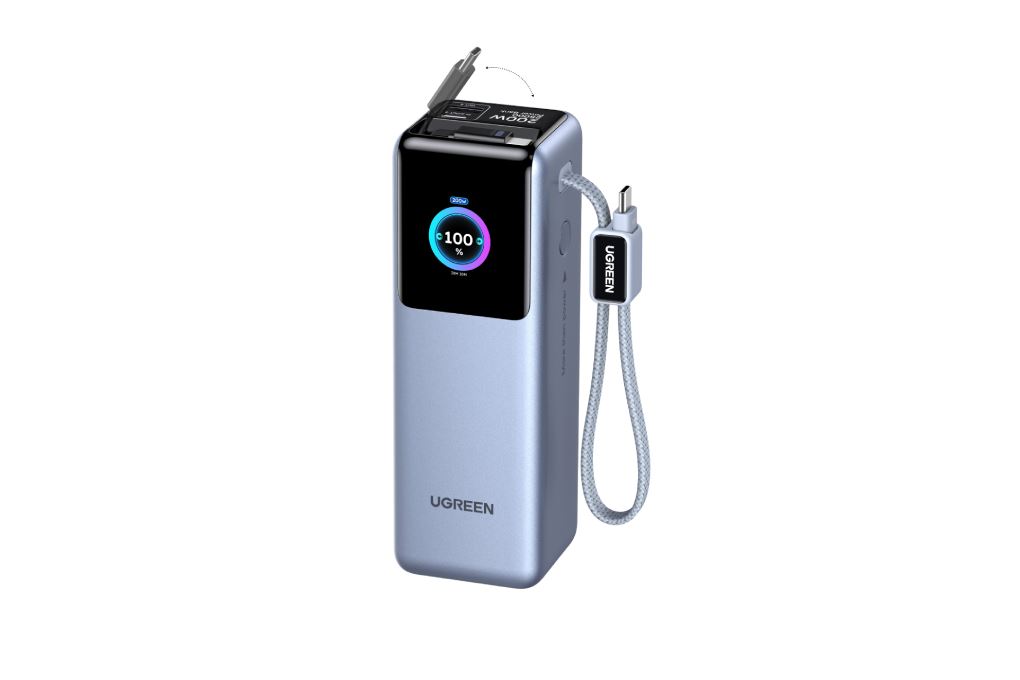 Pin sạc dự phòng 25000mAh Type C PD QC 3.0 200W Ugreen PB728 kèm Cáp Dây Rút Type C Màu Xám