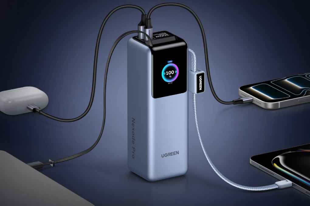 Pin sạc dự phòng 25000mAh Type C PD QC 3.0 200W Ugreen PB728 kèm Cáp Dây Rút Type C Màu Xám