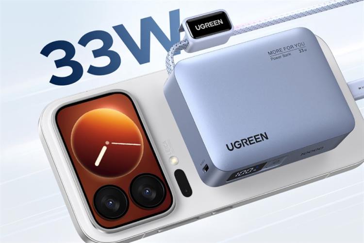Pin sạc dự phòng 10000mAh Type C PD QC 3.0 33W Ugreen PB584 kèm Cáp Type C Màu Xám
