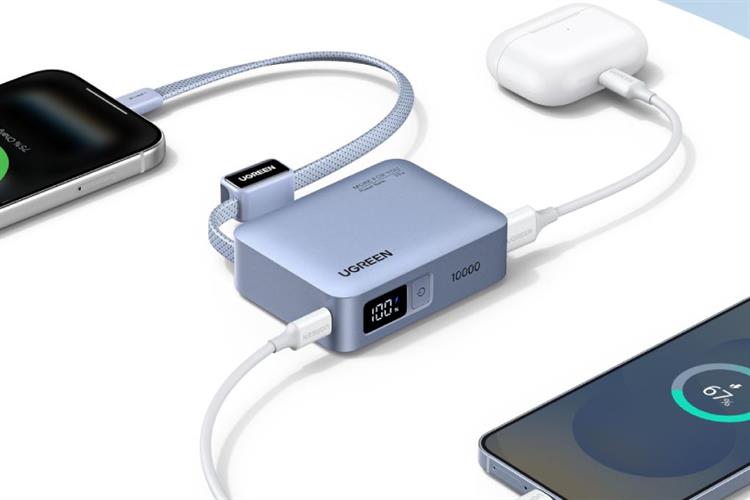 Pin sạc dự phòng 10000mAh Type C PD QC 3.0 33W Ugreen PB584 kèm Cáp Type C Màu Xám