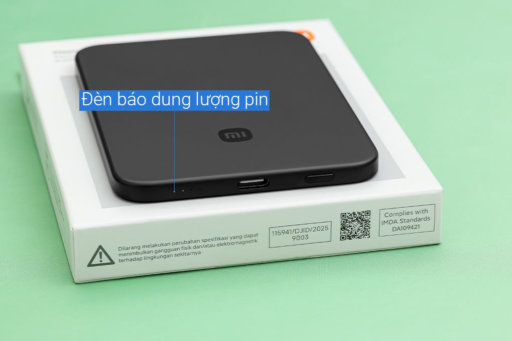 Pin sạc dự phòng 5000mAh Không dây Magnetic Type C PD 22.5W Xiaomi Ultrathin MDY-20-EB Màu Đen