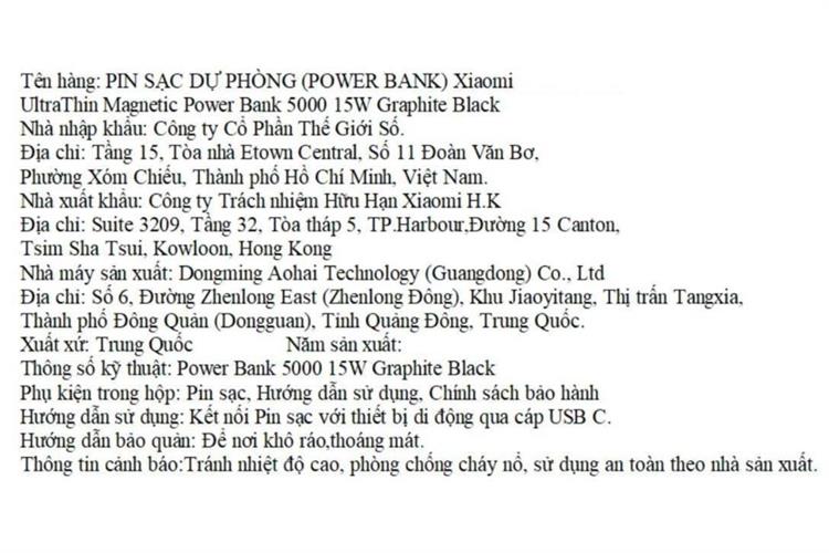 Pin sạc dự phòng 5000mAh Không dây Magnetic Type C PD 22.5W Xiaomi Ultrathin MDY-20-EB Màu Đen