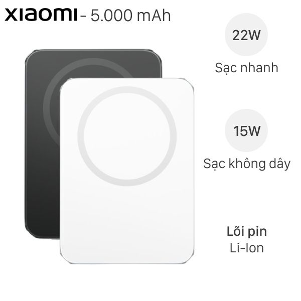 Pin sạc dự phòng 5000mAh Không dây Magnetic Type C PD 22.5W Xiaomi Ultrathin MDY-20-EB