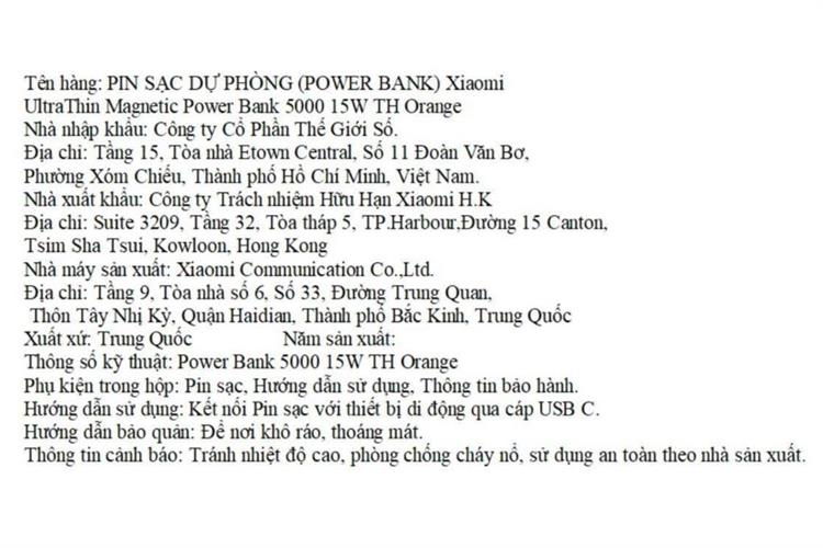 Pin sạc dự phòng 5000mAh Không dây Magnetic Type C PD 22.5W Xiaomi Ultrathin MDY-20-EB Cam Màu Cam