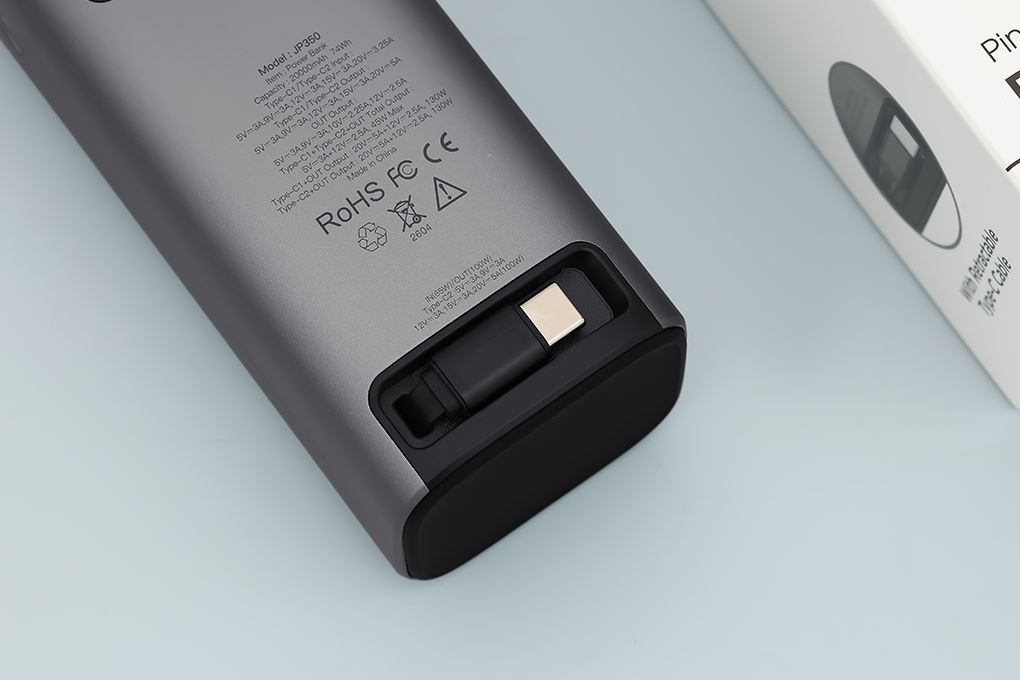 Pin sạc dự phòng 20000mAh Type C PD QC 3.0 130W Xmobile TFT JP350 kèm Cáp Dây Rút Type C Màu Xám