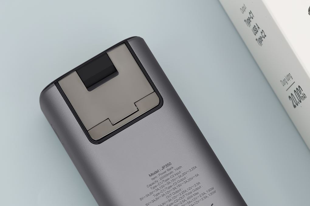 Pin sạc dự phòng 20000mAh Type C PD QC 3.0 130W Xmobile TFT JP350 kèm Cáp Dây Rút Type C Màu Xám