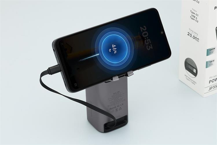 Pin sạc dự phòng 20000mAh Type C PD QC 3.0 130W Xmobile TFT JP350 kèm Cáp Dây Rút Type C Màu Xám