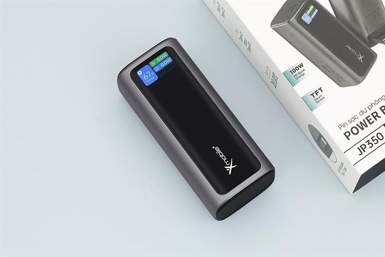 Pin sạc dự phòng 20000mAh Type C PD QC 3.0 130W Xmobile TFT JP350 kèm Cáp Dây Rút Type C Màu Xám