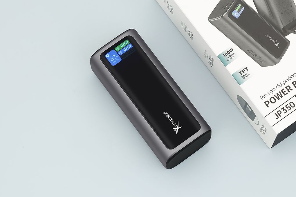 Pin sạc dự phòng 20000mAh Type C PD QC 3.0 130W Xmobile TFT JP350 kèm Cáp Dây Rút Type C Màu Xám