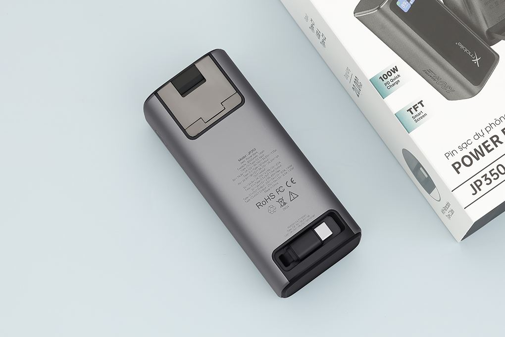 Pin sạc dự phòng 20000mAh Type C PD QC 3.0 130W Xmobile TFT JP350 kèm Cáp Dây Rút Type C Màu Xám