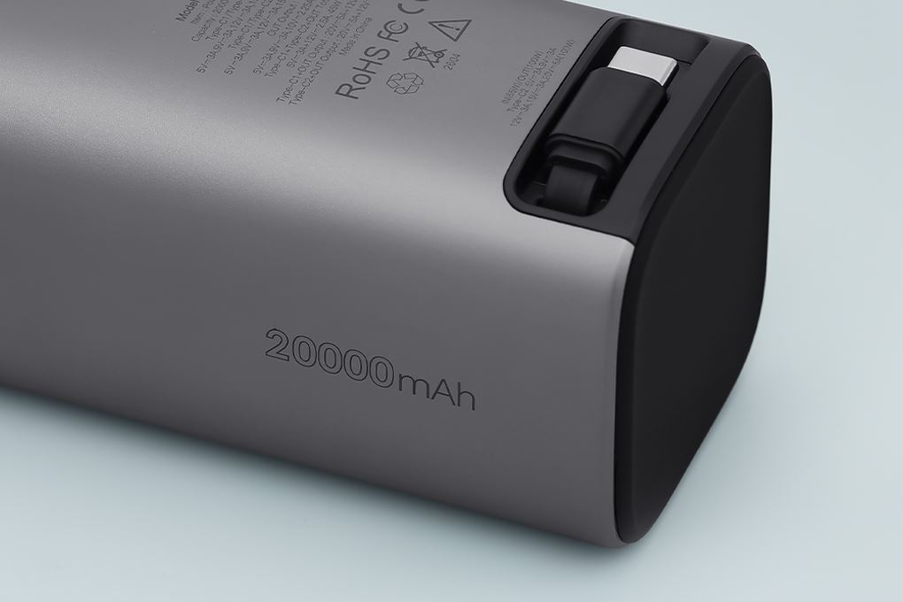 Pin sạc dự phòng 20000mAh Type C PD QC 3.0 130W Xmobile TFT JP350 kèm Cáp Dây Rút Type C Màu Xám