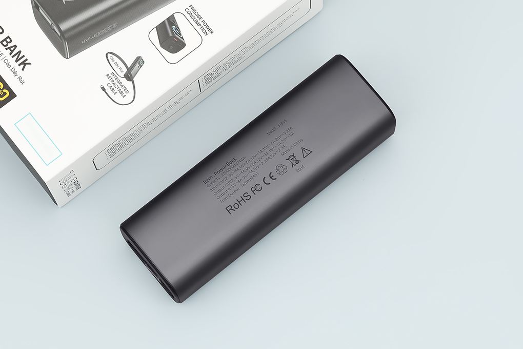 Pin sạc dự phòng 20000mAh Type C PD QC 3.0 165W Xmobile TFT JP365 kèm Cáp Dây Rút Type C Màu Xám