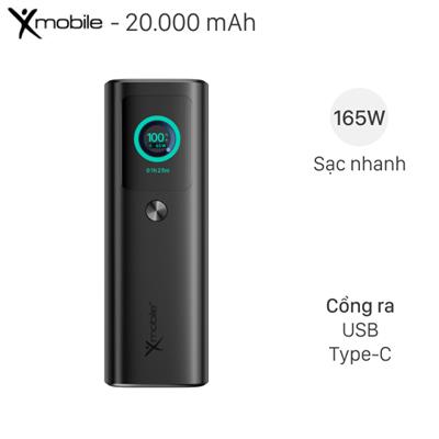 Pin sạc dự phòng 20000mAh Type C PD QC 3.0 165W Xmobile TFT JP365 kèm Cáp Dây Rút Type C