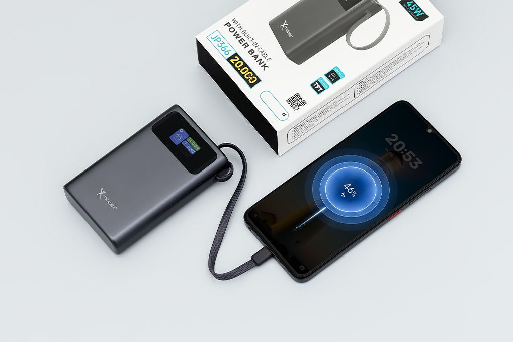 Pin sạc dự phòng Polymer 20000mAh Type C PD QC 3.0 45W Xmobile TFT JP366 kèm Cáp Type C Màu Xám