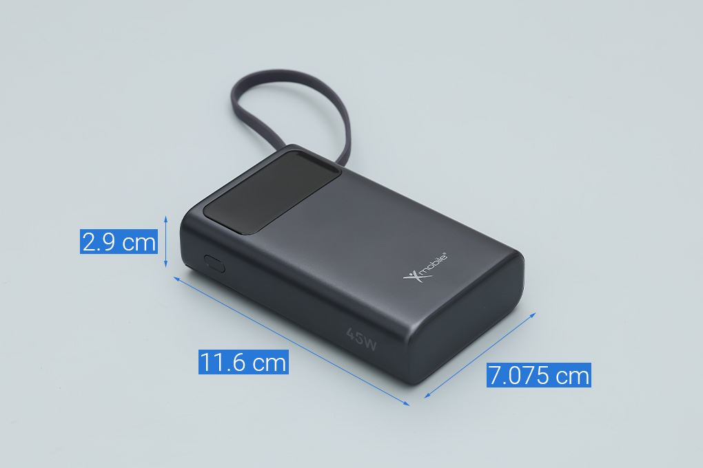 Pin sạc dự phòng Polymer 20000mAh Type C PD QC 3.0 45W Xmobile TFT JP366 kèm Cáp Type C Màu Xám