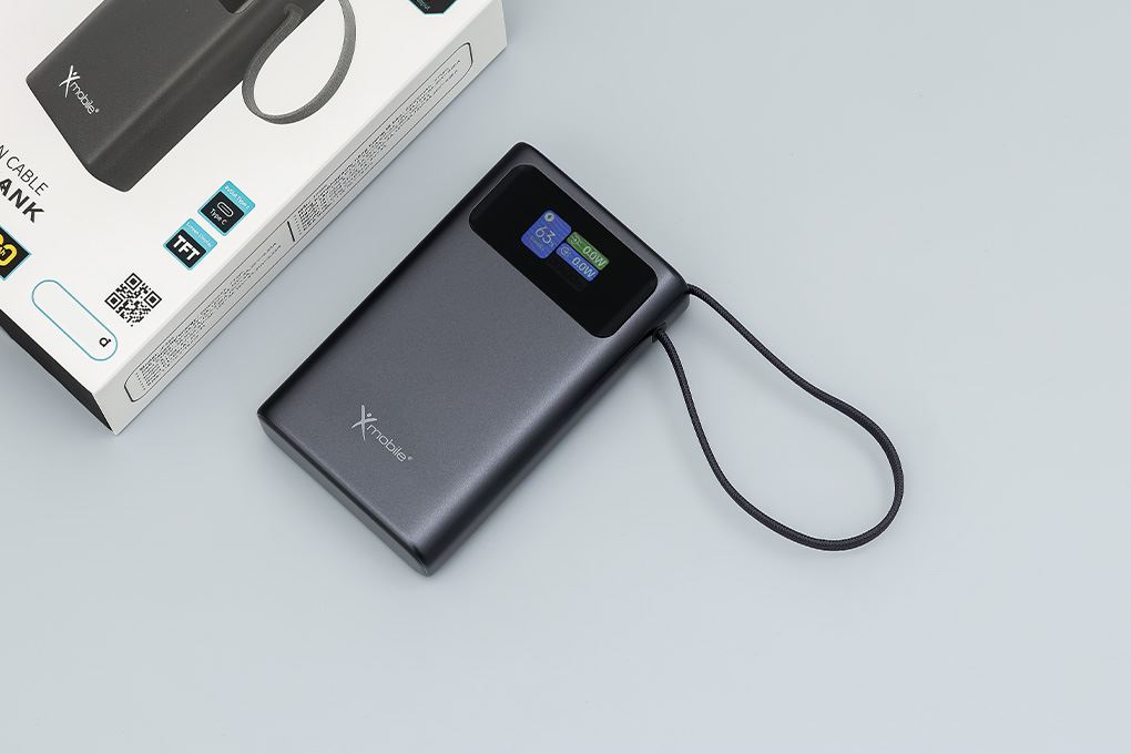 Pin sạc dự phòng Polymer 20000mAh Type C PD QC 3.0 45W Xmobile TFT JP366 kèm Cáp Type C Màu Xám