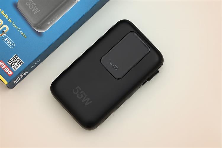 Pin sạc dự phòng Polymer 20000mAh Type C PD QC 3.0 55W Xmobile JP367 kèm Cáp dây rút Type C Màu Đen