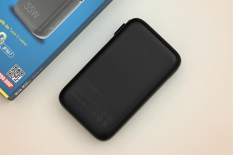 Pin sạc dự phòng Polymer 20000mAh Type C PD QC 3.0 55W Xmobile JP367 kèm Cáp dây rút Type C Màu Đen