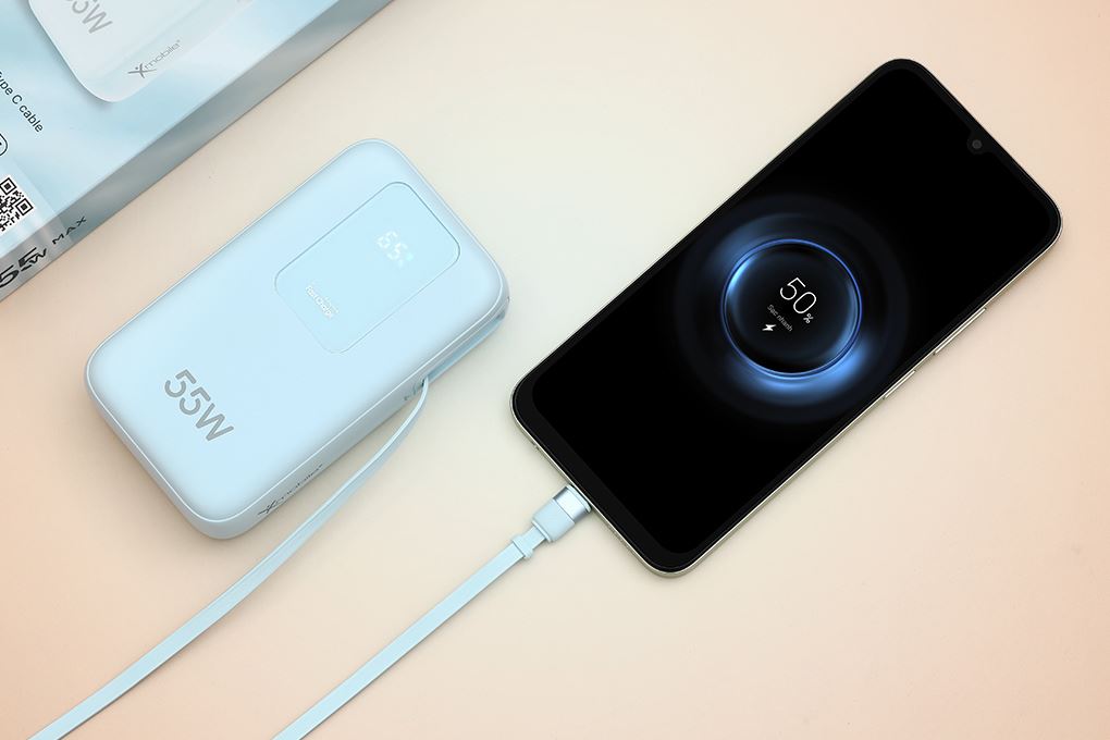 Pin sạc dự phòng Polymer 20000mAh Type C PD QC 3.0 55W Xmobile JP367 kèm Cáp dây rút Type C - 11