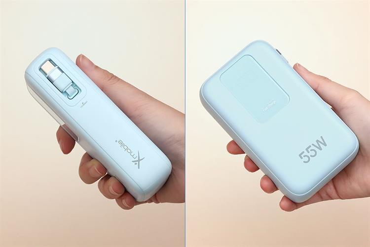 Pin sạc dự phòng Polymer 20000mAh Type C PD QC 3.0 55W Xmobile JP367 kèm Cáp dây rút Type C Màu Xanh Dương