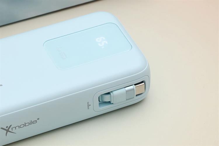 Pin sạc dự phòng Polymer 20000mAh Type C PD QC 3.0 55W Xmobile JP367 kèm Cáp dây rút Type C Màu Xanh Dương